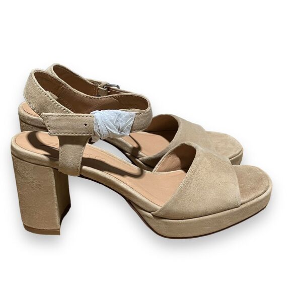 Madewell  Chunky Platform Sandals 6 Beige Suede Strappy Block Heel Retro Y2K - Picture 2 of 11